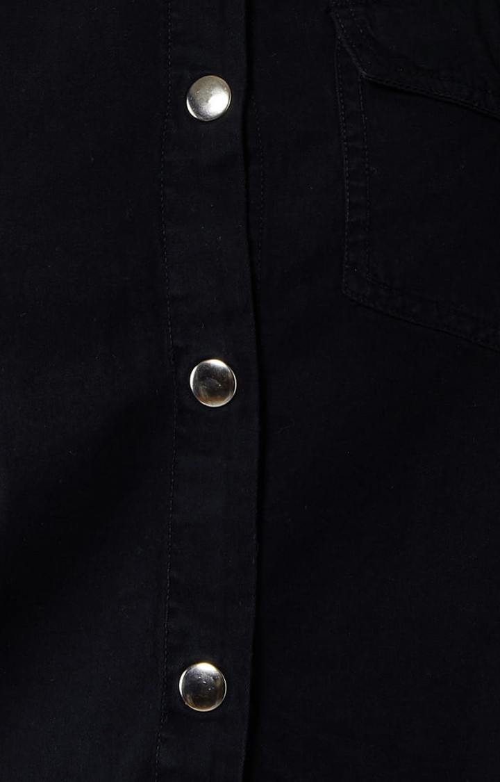 Women's Black Cotton Solid Casual Shirt