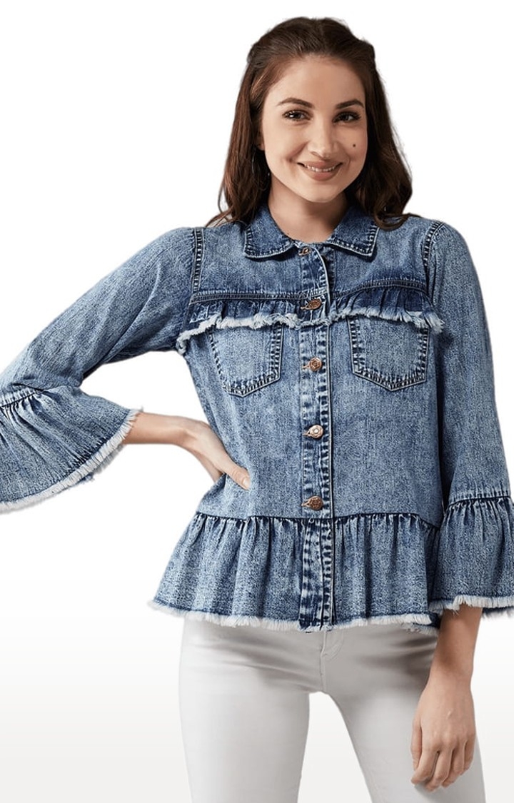Dolce Crudo | Women's Blue Cotton Solid Denim Jacket