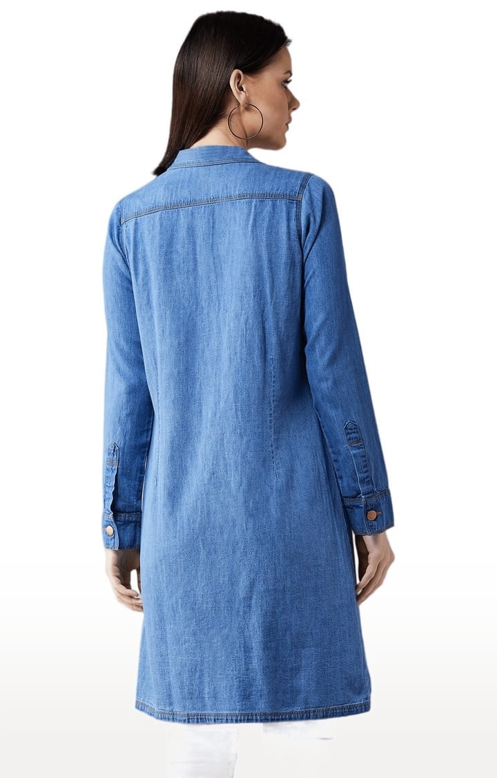 Women's Blue Cotton Solid Denim Jacket