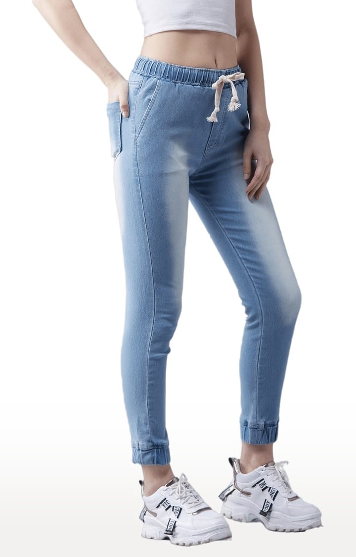 Dolce Crudo | Women's Blue Cotton Solid Joggers Jeans 2