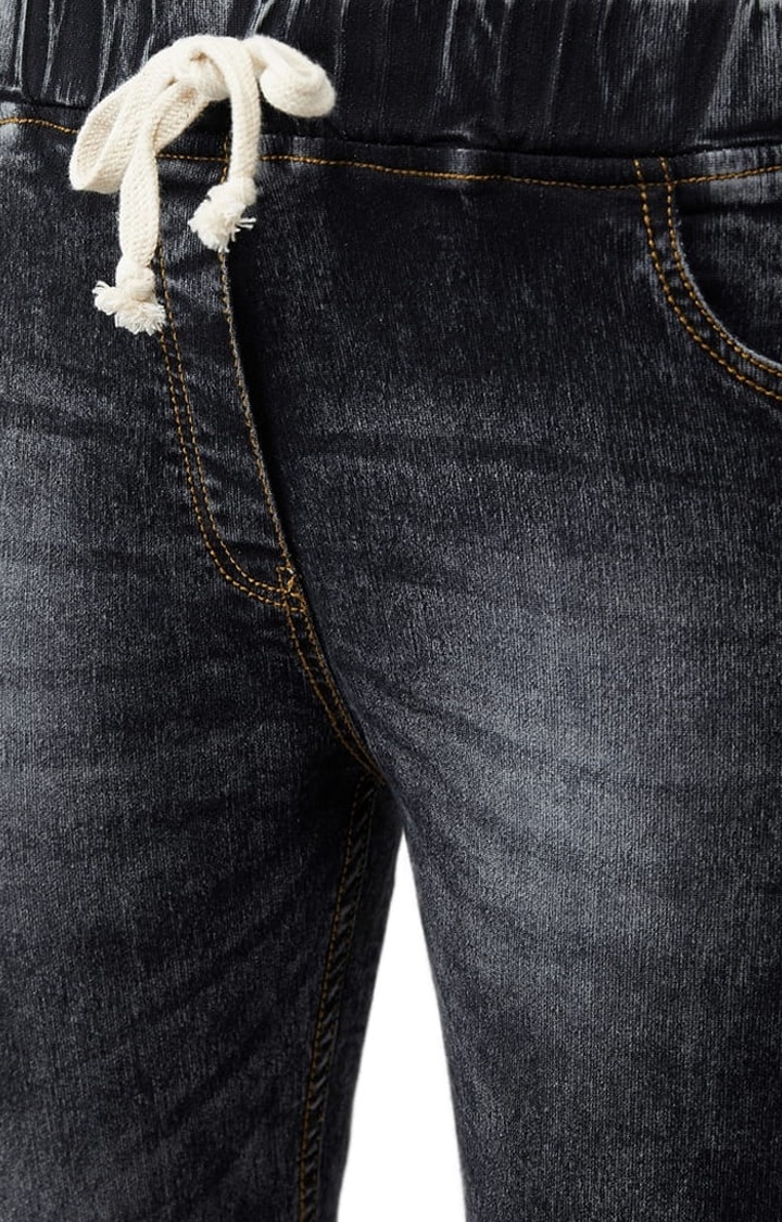 Women's Black Cotton Solid Joggers Jeans
