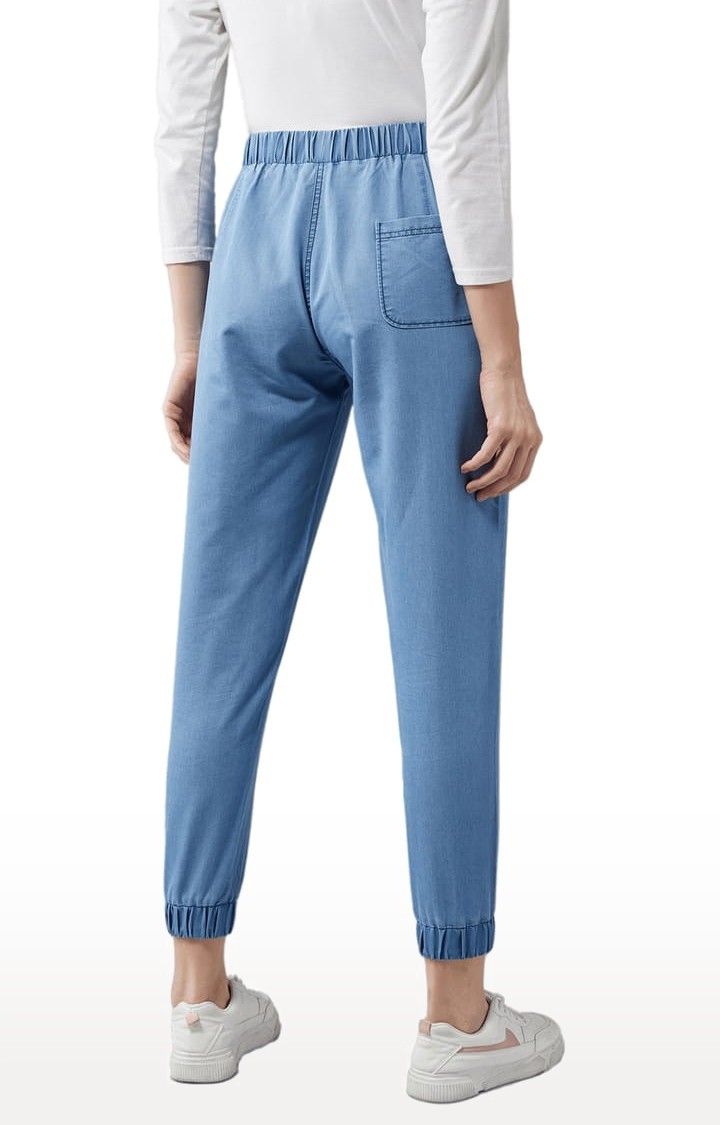 Dolce Crudo | Women's Blue Cotton Solid Joggers Jeans 3