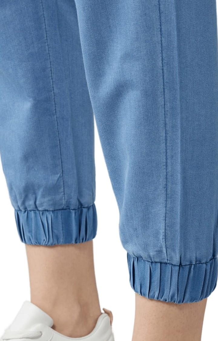 Dolce Crudo | Women's Blue Cotton Solid Joggers Jeans 5