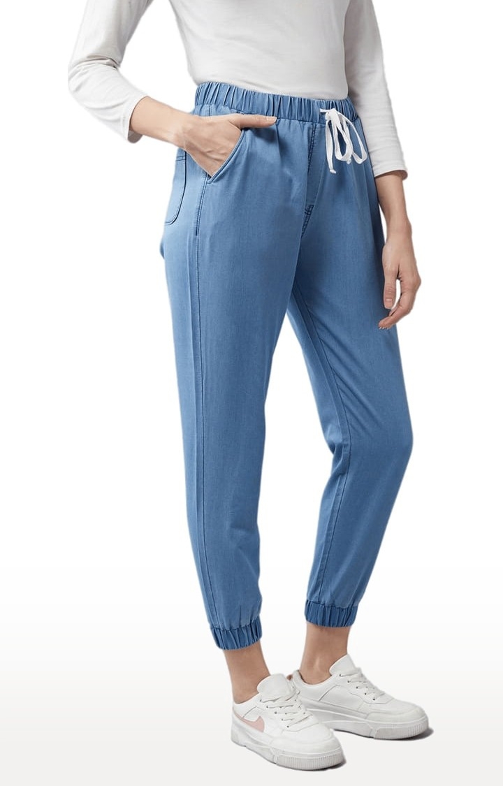 Dolce Crudo | Women's Blue Cotton Solid Joggers Jeans 2