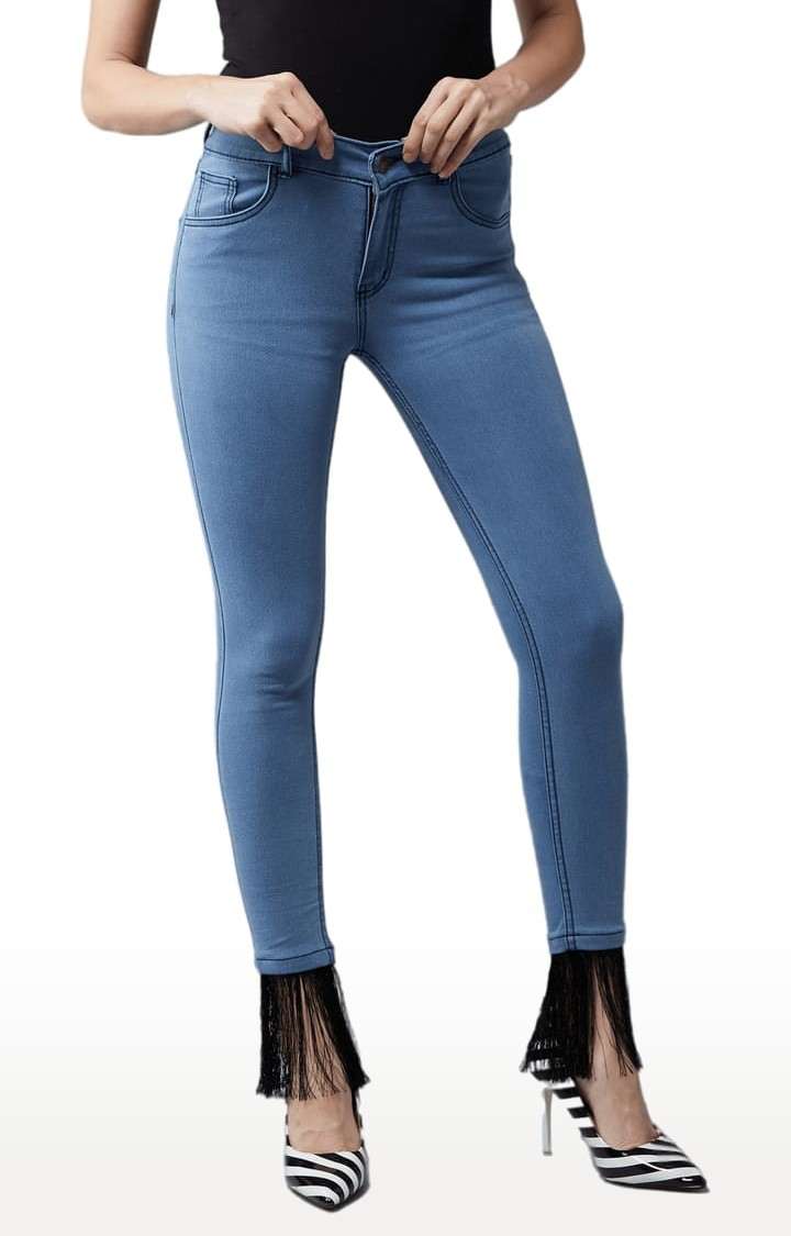 Dolce Crudo | Women's Blue Cotton Solid Skinny Jeans