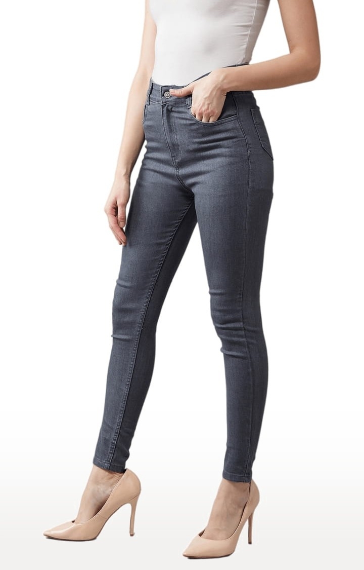 Dolce Crudo | Women's Grey Cotton Solid Skinny Jeans 2