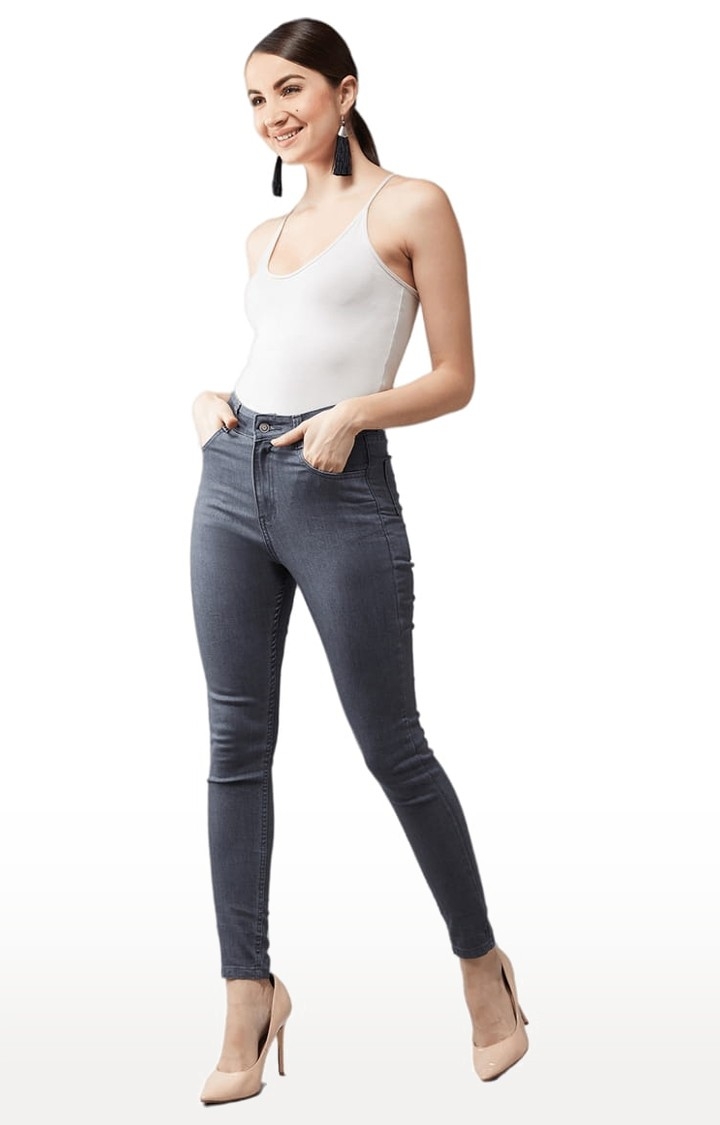 Dolce Crudo | Women's Grey Cotton Solid Skinny Jeans 1