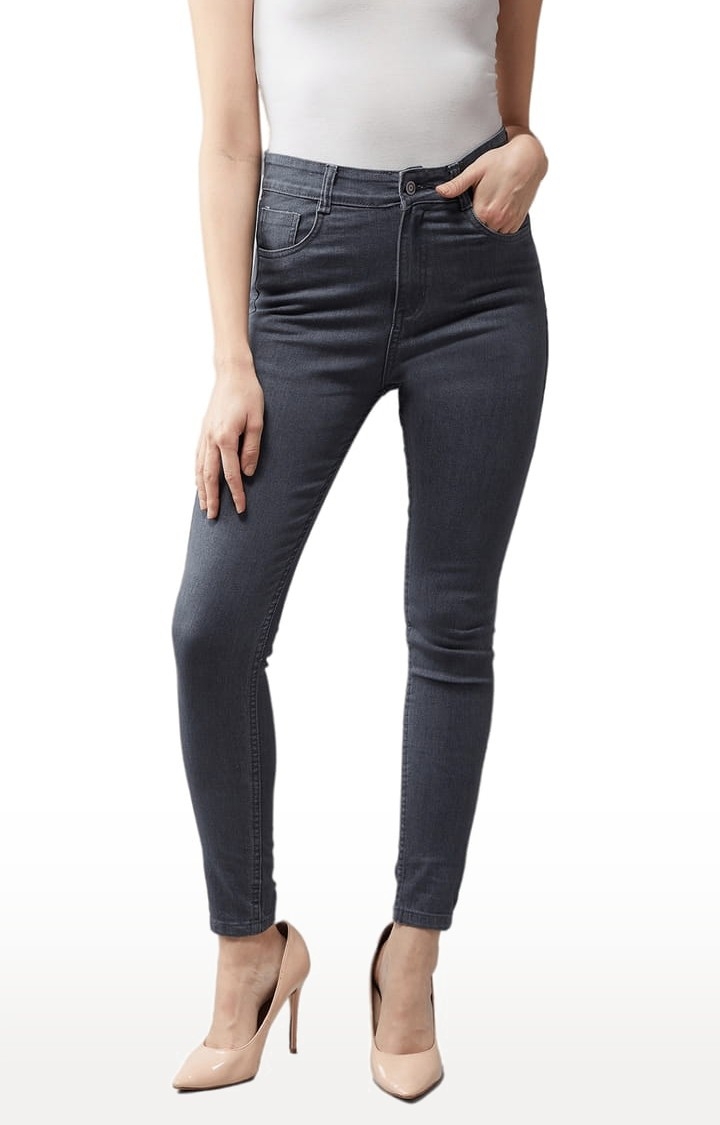 Dolce Crudo | Women's Grey Cotton Solid Skinny Jeans 0