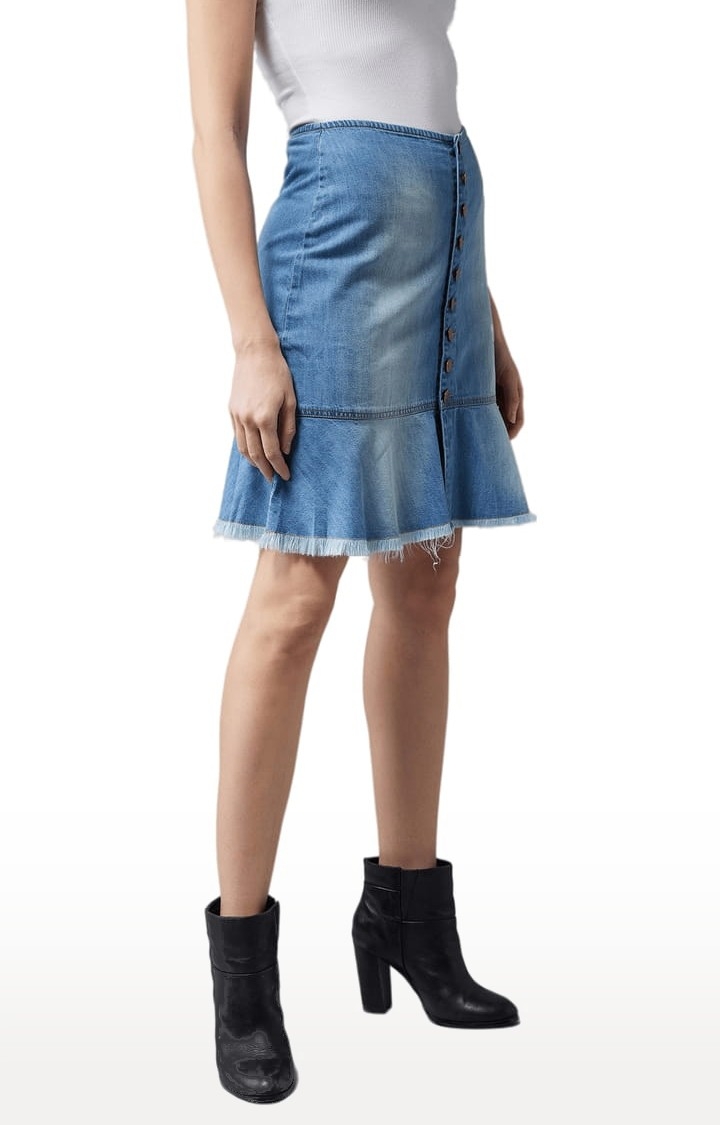 Dolce Crudo | Women's Blue Cotton Solid Skirt 4