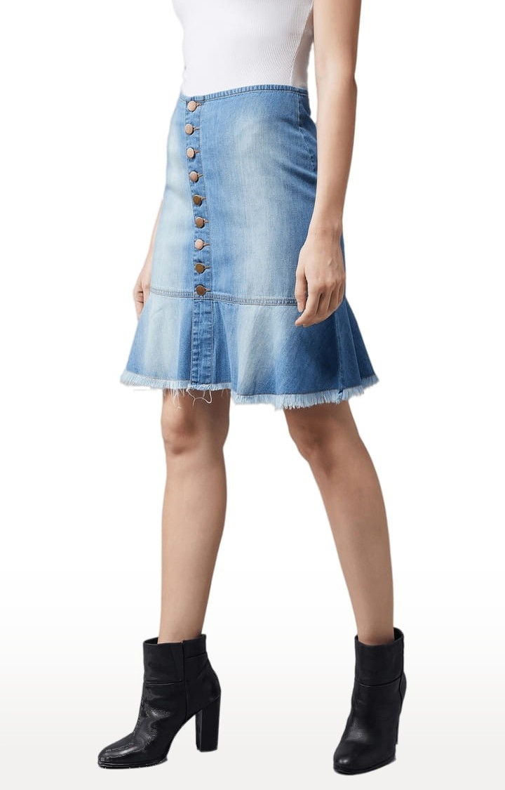 Dolce Crudo | Women's Blue Cotton Solid Skirt 3
