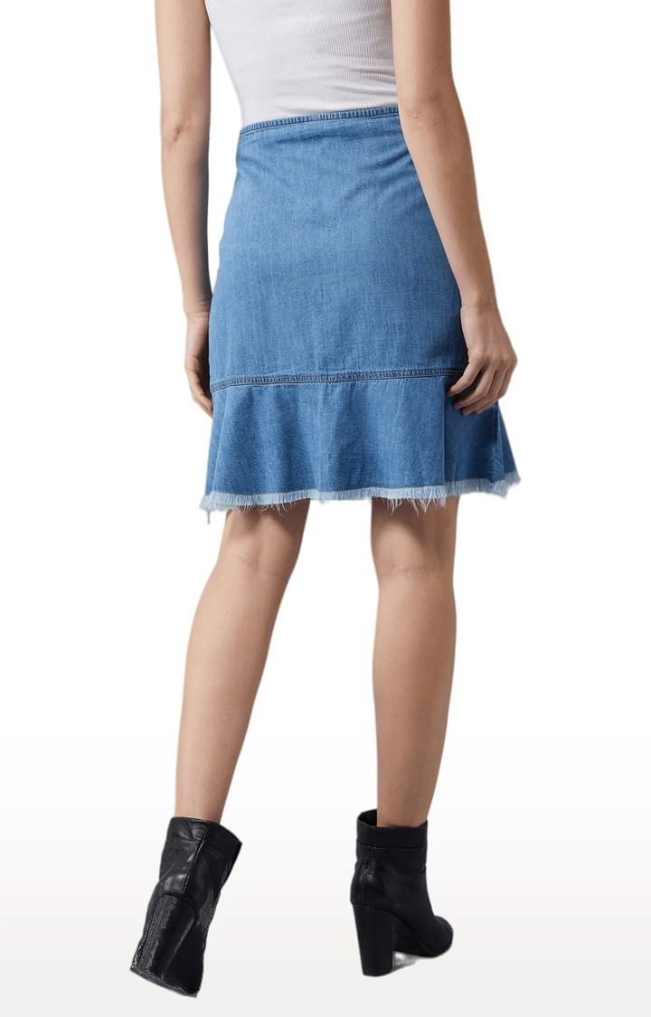 Dolce Crudo | Women's Blue Cotton Solid Skirt 5