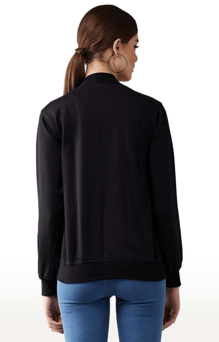 Women's Black Cotton Solid Activewear Jacket