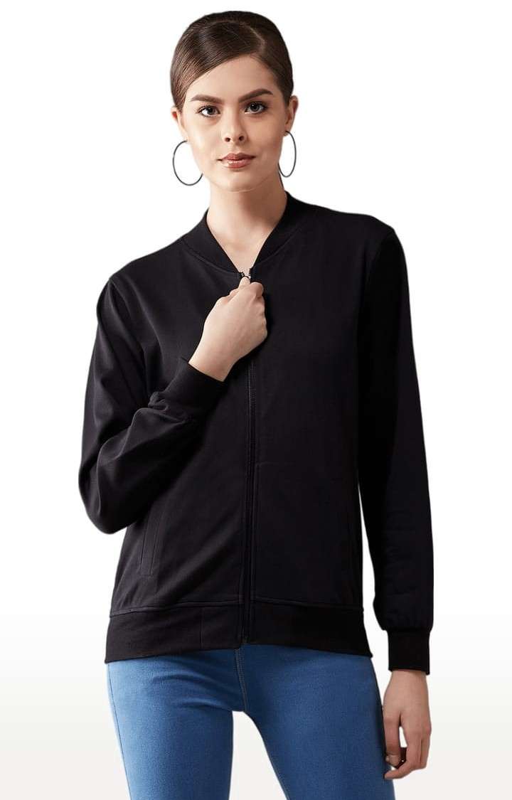 Dolce Crudo | Women's Black Cotton Solid Activewear Jacket