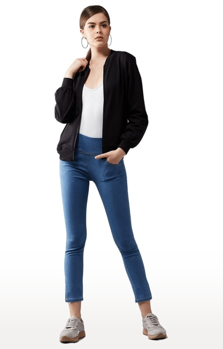 Dolce Crudo | Women's Black Cotton Solid Activewear Jacket 1
