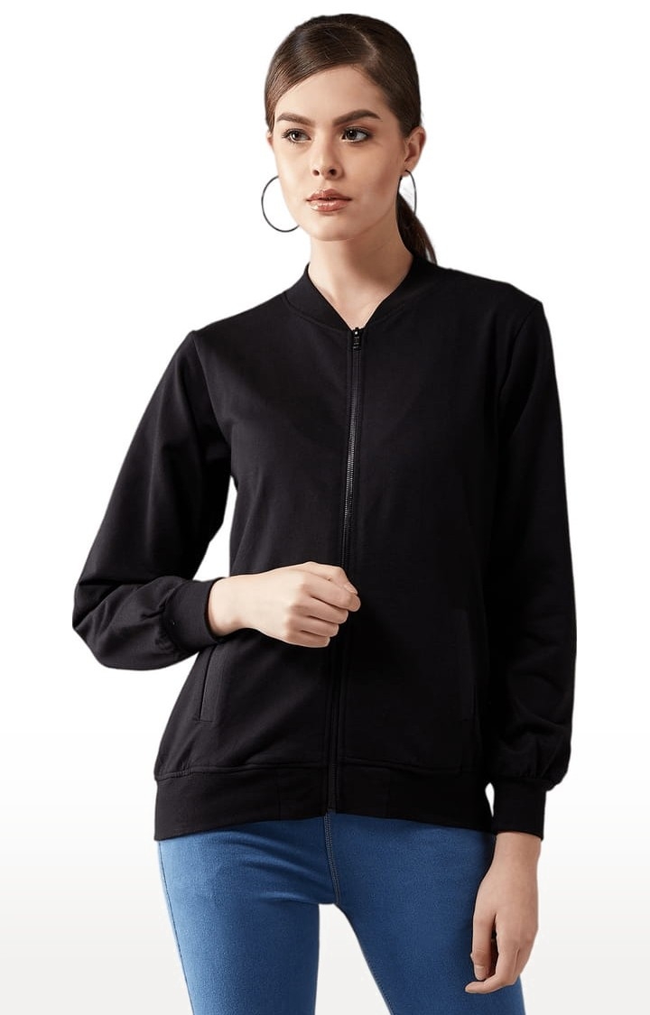 Dolce Crudo | Women's Black Cotton Solid Activewear Jacket 0