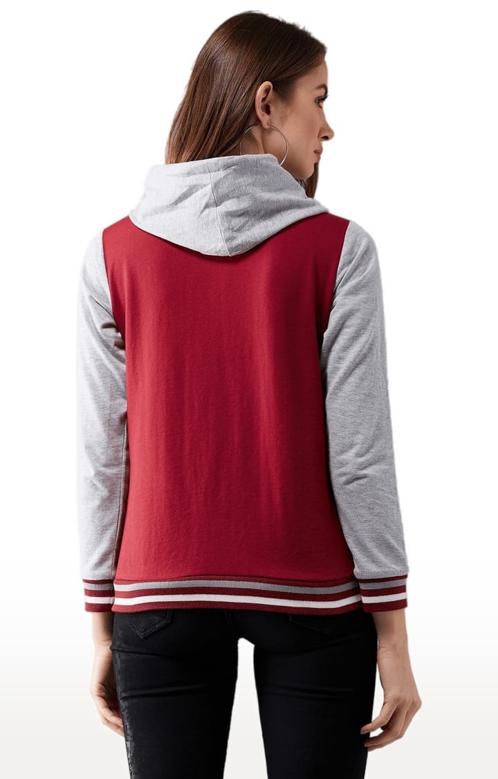 Dolce Crudo | Women's Multicolor-Base Maroon Cotton Solid Hoodie 2