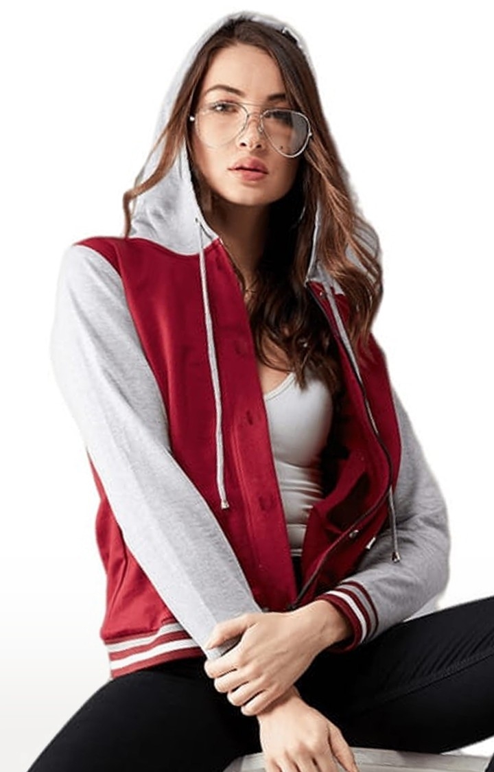 Dolce Crudo | Women's Multicolor-Base Maroon Cotton Solid Hoodie 0
