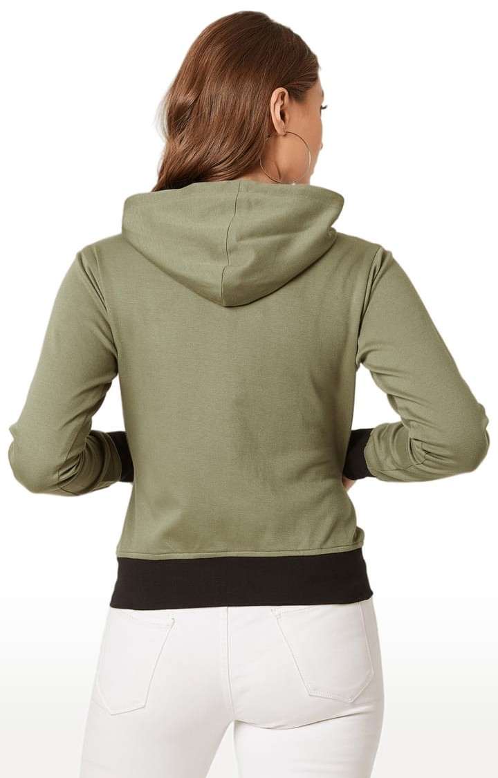 Women's Olive Green Cotton Solid Hoodie