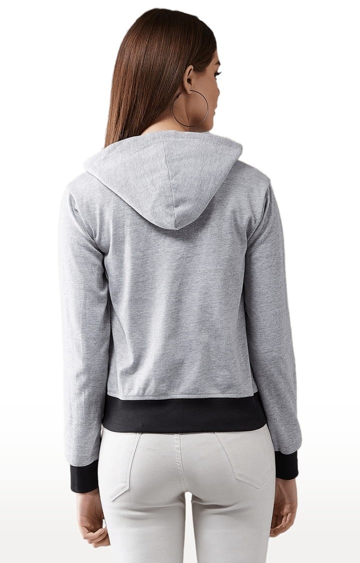 Women's Grey Cotton Solid Hoodie