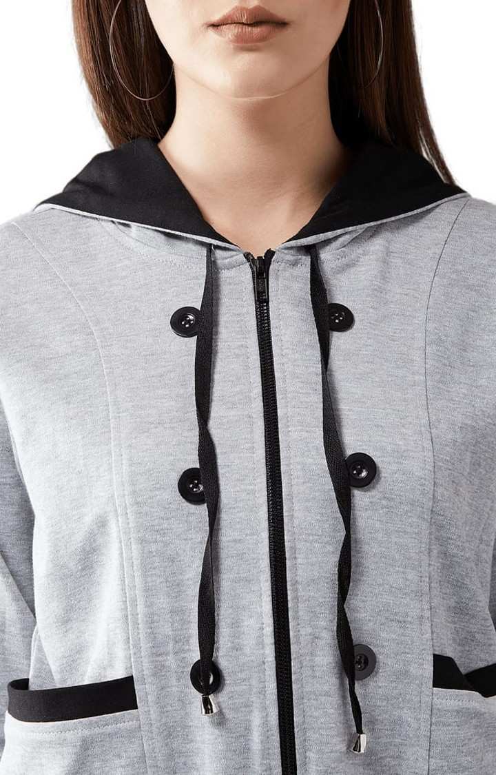 Women's Grey Cotton Solid Hoodie