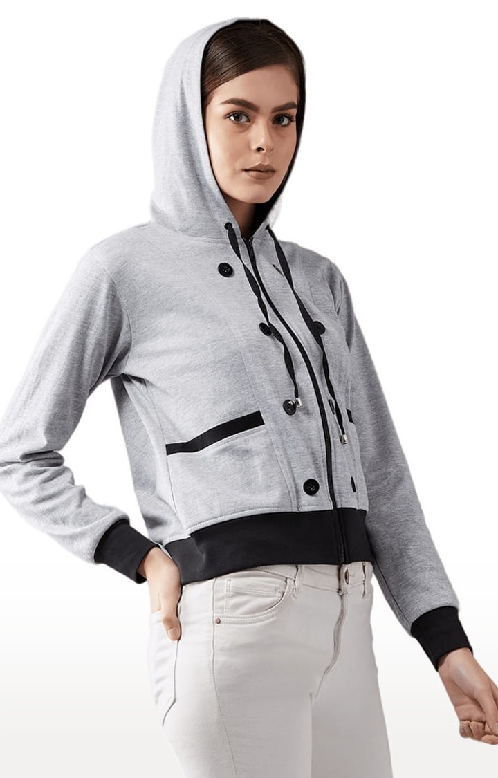Dolce Crudo | Women's Grey Cotton Solid Hoodie