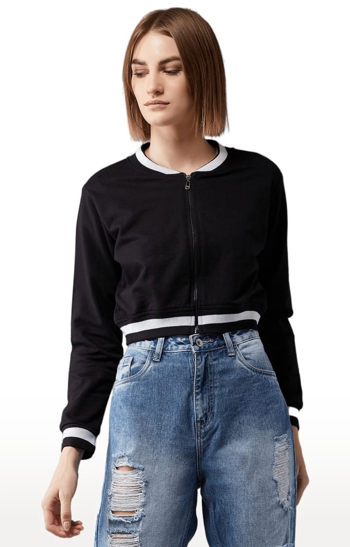Dolce Crudo | Women's Black Cotton Solid Western Jacket