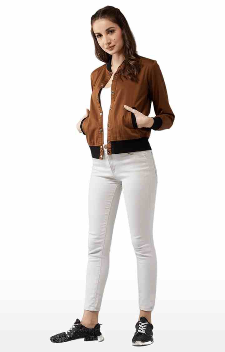 Women's Brown Cotton Solid Western Jacket