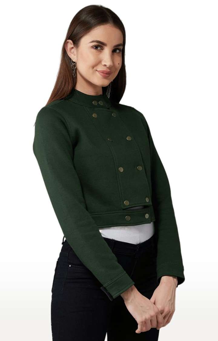 Women's Green Cotton Solid Western Jacket