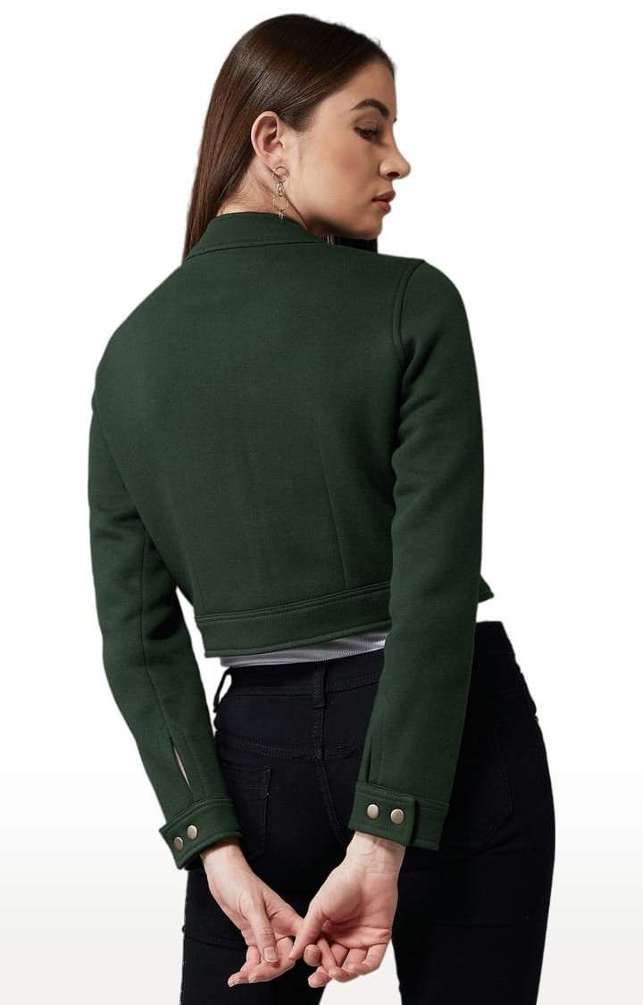 Women's Green Cotton Solid Western Jacket