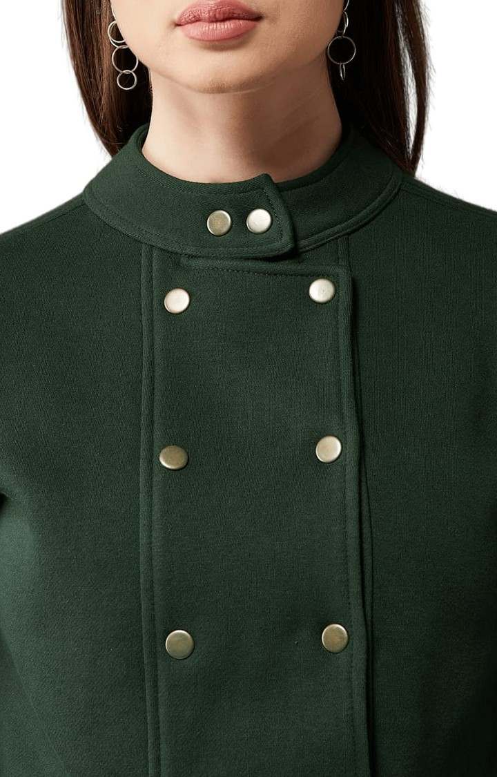 Women's Green Cotton Solid Western Jacket