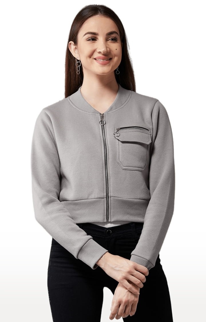 Dolce Crudo | Women's Grey Cotton Solid Western Jacket