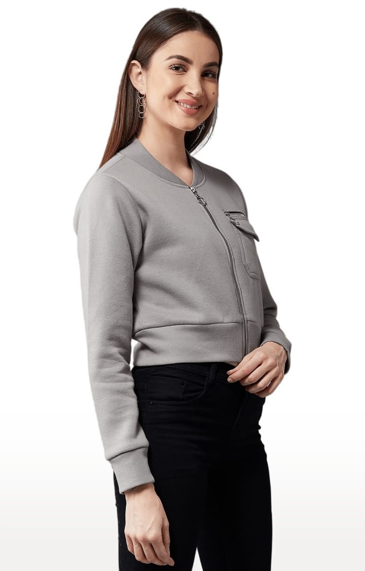 Women's Grey Cotton Solid Western Jacket