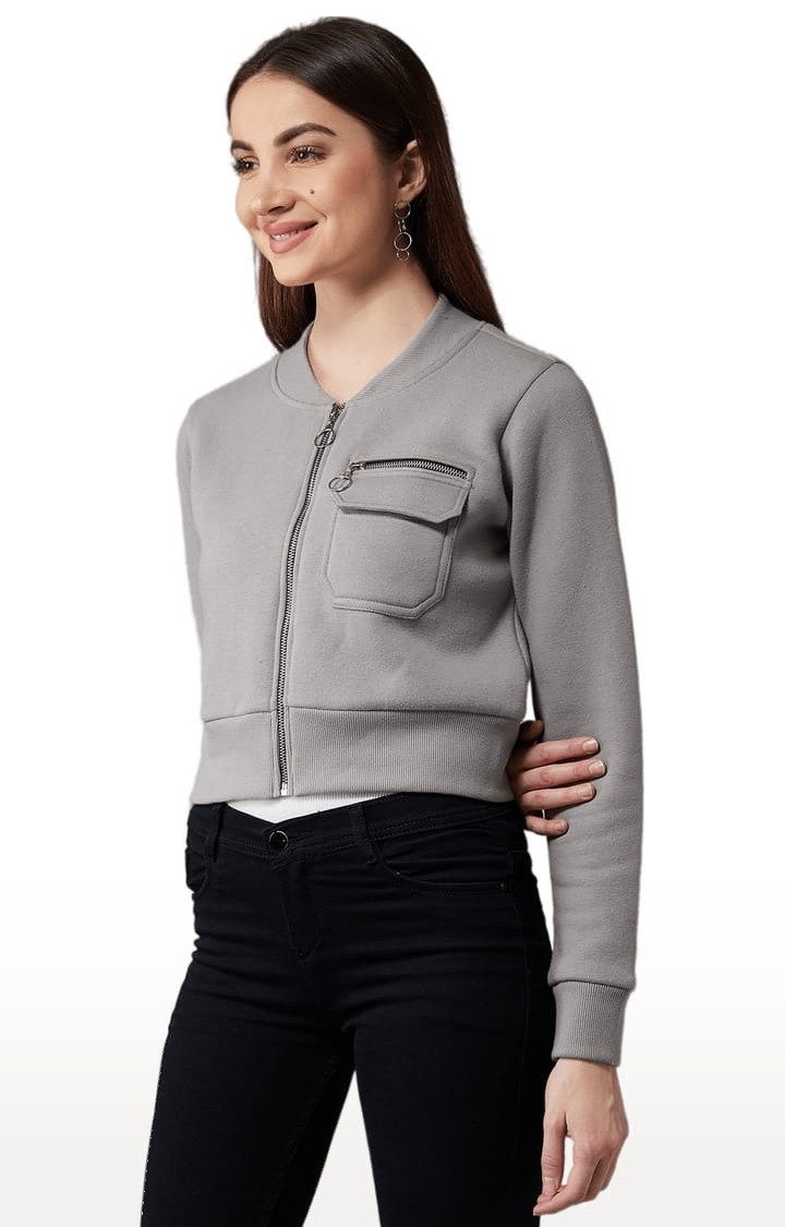 Women's Grey Cotton Solid Western Jacket