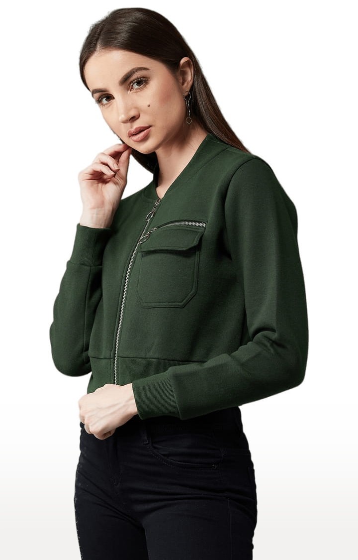 Women's Green Cotton Solid Western Jacket