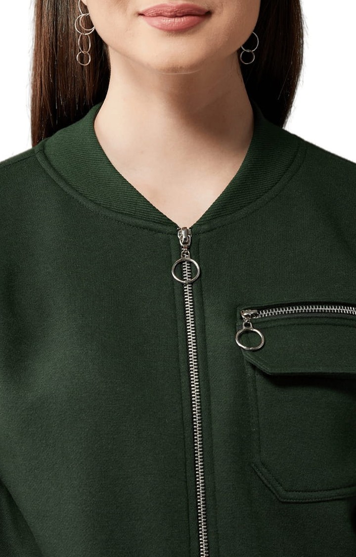 Women's Green Cotton Solid Western Jacket