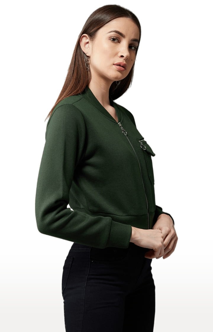 Women's Green Cotton Solid Western Jacket