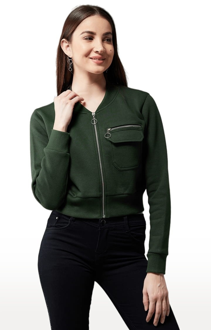 Women's Green Cotton Solid Western Jacket