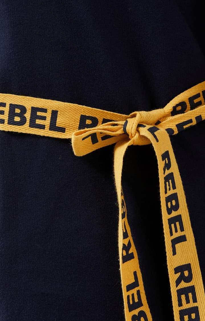 Women's Mustard & Navy Blue Cotton Colourblock Sweatshirt