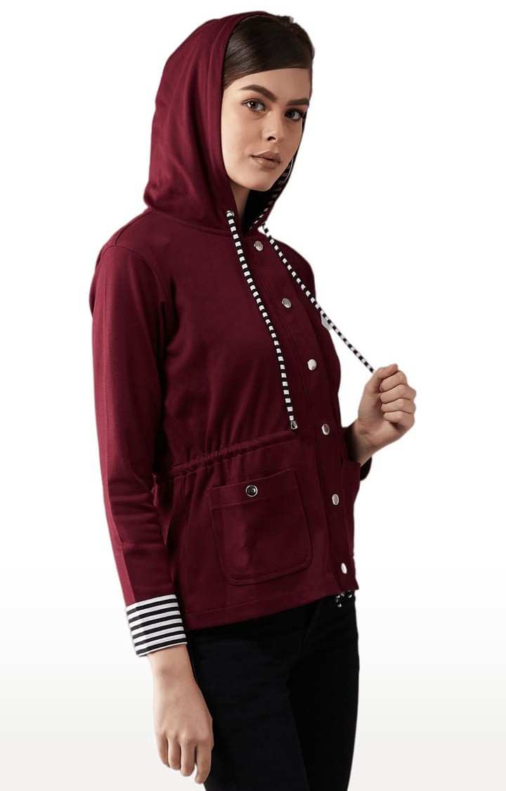Dolce Crudo | Women's Multicolor-Base Maroon Cotton Solid Hoodie