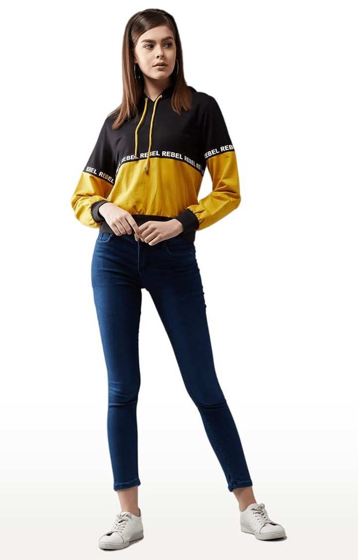Women's Multicolor-Base Black Cotton Colourblock Sweatshirt