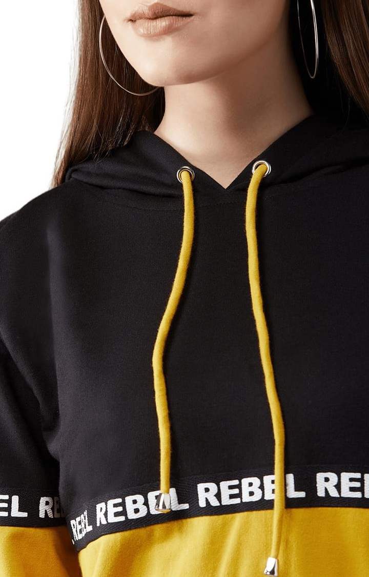 Women's Multicolor-Base Black Cotton Colourblock Sweatshirt