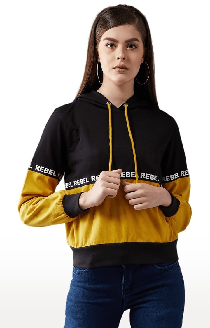 Dolce Crudo | Women's Multicolor-Base Black Cotton Colourblock Sweatshirt