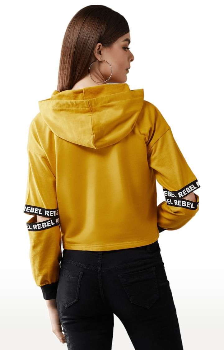 Women's Mustard Yellow Cotton Solid Sweatshirt