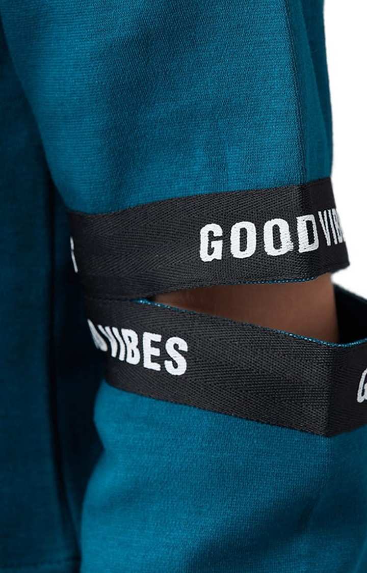 Women's Turquoise Cotton Solid Sweatshirt