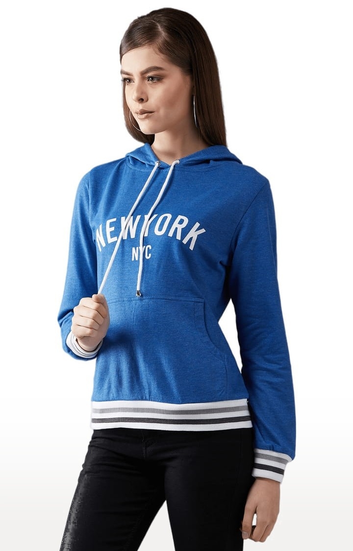 Women's Azure Blue Cotton Typographic Sweatshirt