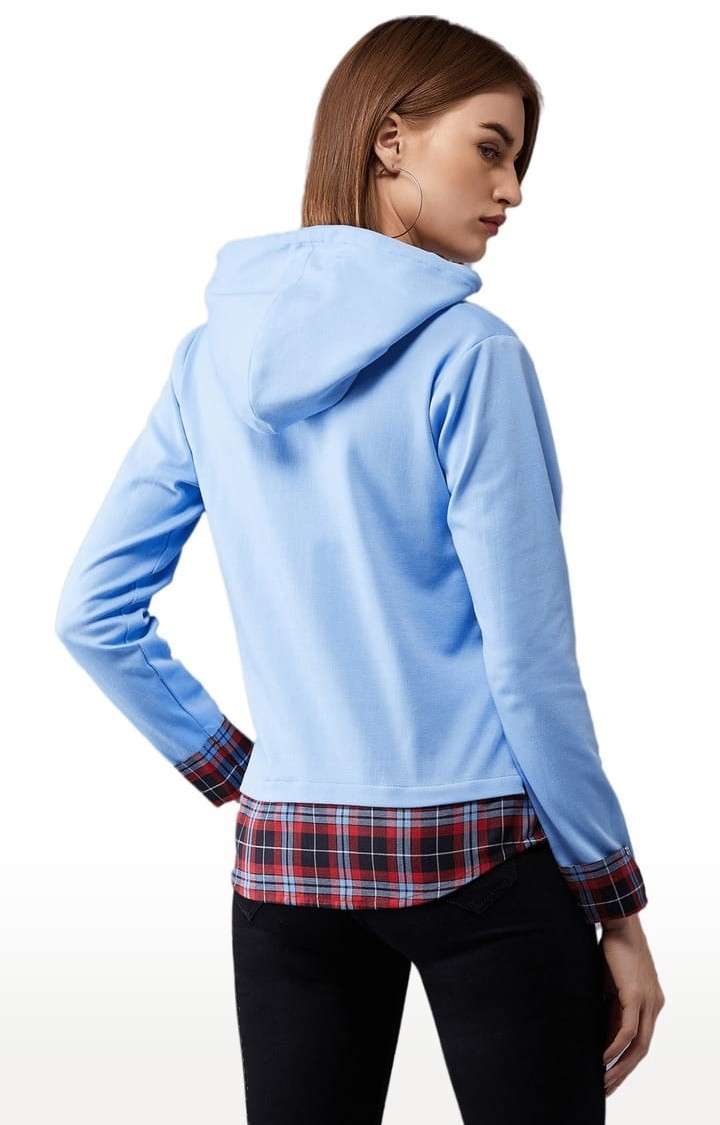 Women's Multicolor-Base Blue Cotton Checked Sweatshirt
