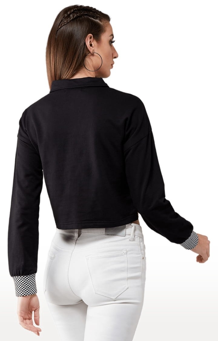 Women's Multicolor-Base Black Cotton Colourblock Sweatshirt