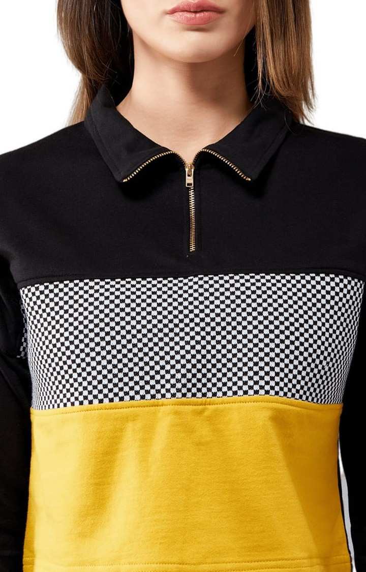 Women's Multicolor-Base Black Cotton Colourblock Sweatshirt