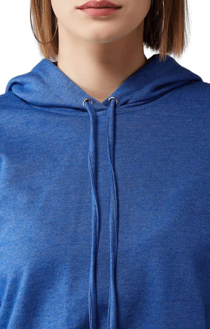 Women's Azure Blue Cotton Solid Sweatshirt