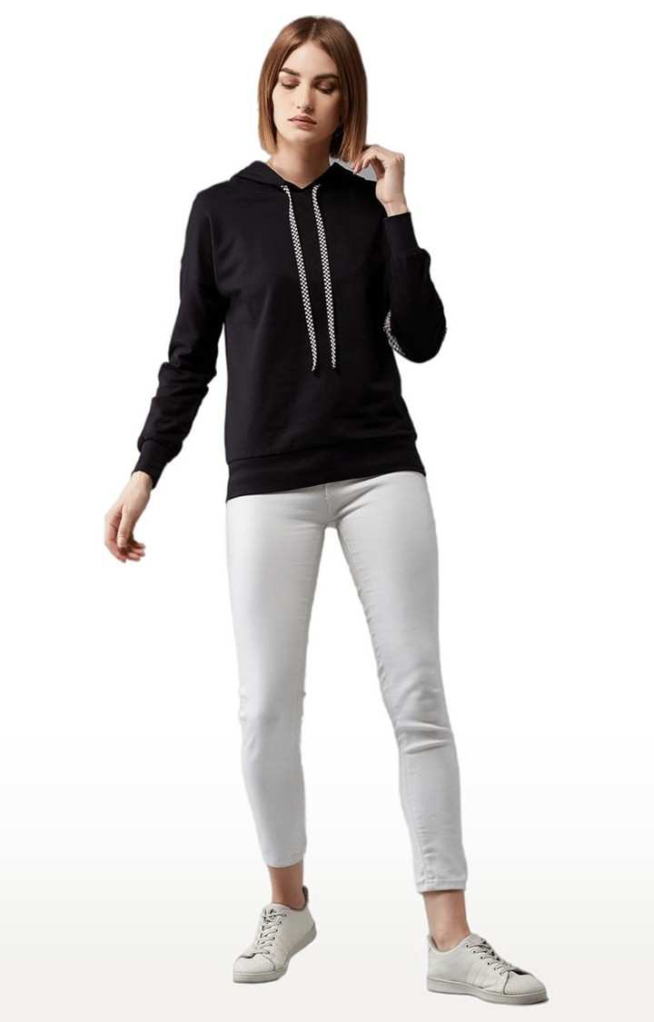 Women's Black Cotton Solid Sweatshirt